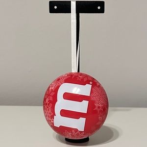 M & M Red and White Metal Candy Tin Christmas Ornament